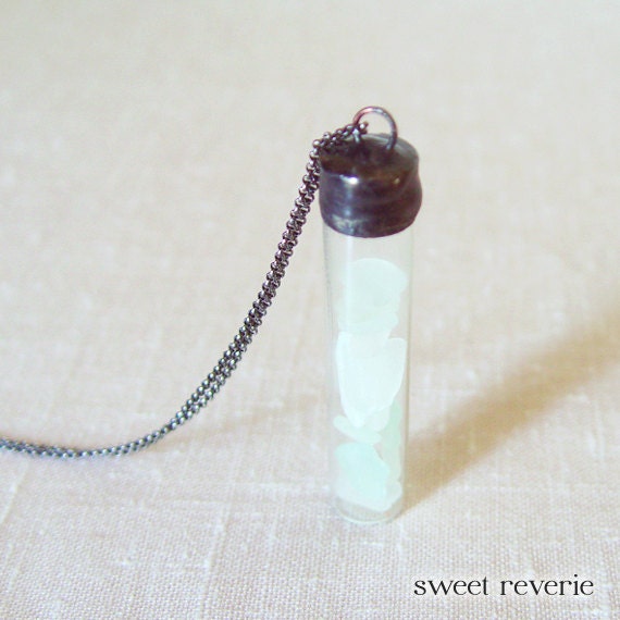 Frosted Mint Green Blue Mist Seafoam Sea Glass Nautical Vial Necklace with Real Authentic Beach Glass, Boho Summer Jewelry