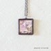 Dusty Purple Lavender Pink Pressed Flower Necklace, Retro Vintage Wallpaper Pendant, Soldered Glass, Summer Jewelry, Cottage Chic Boho