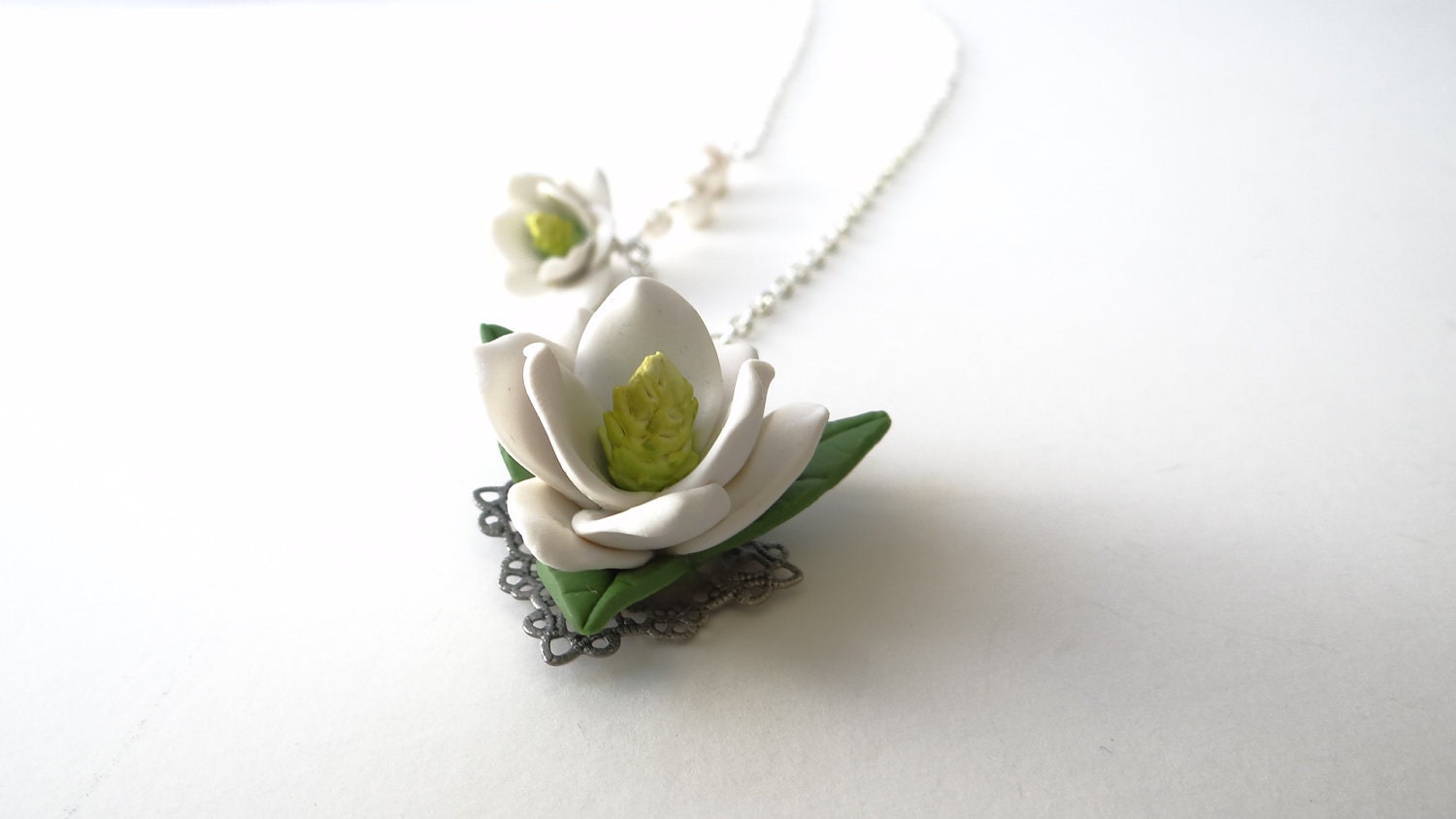 Southern Magnolia Necklace, White Flower Necklace, Mother's Day Gift, Southern Wedding Jewelry Theme