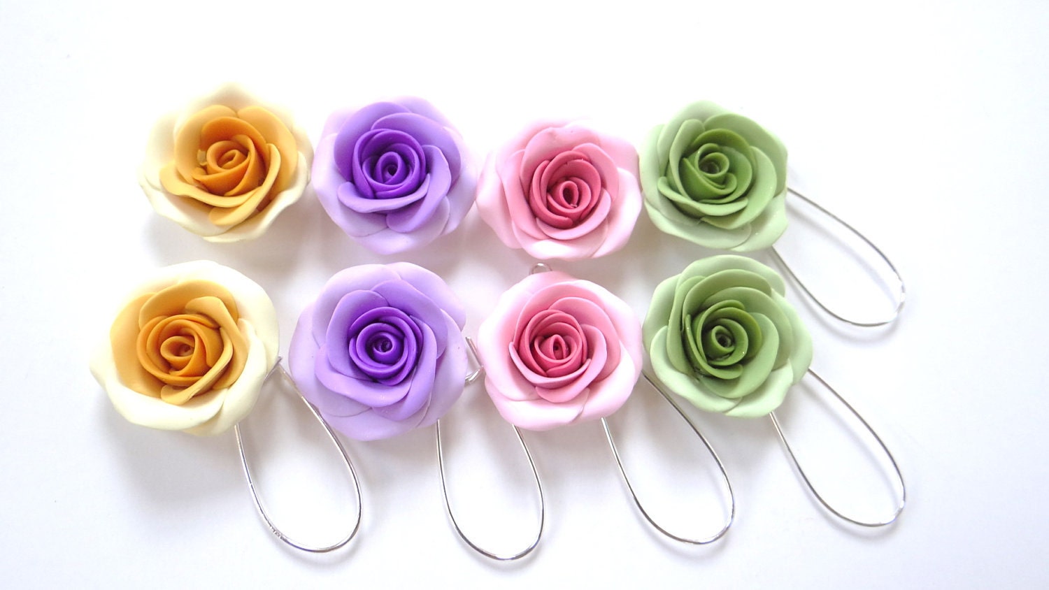 Rose Earrings, Dangle Earrings, Hand Sculpted Rose, Flower Earrings.