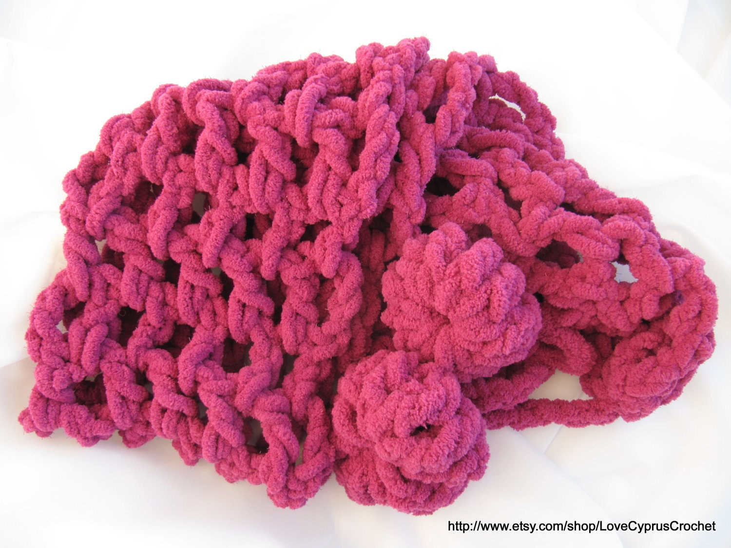 CROCHET SCARF, Fuchsia Scarf Modern Fashion, Trendy Crochet Pom Pom Attractive Neckwarmer, Pretty Scarf Crochet "Lyubava"