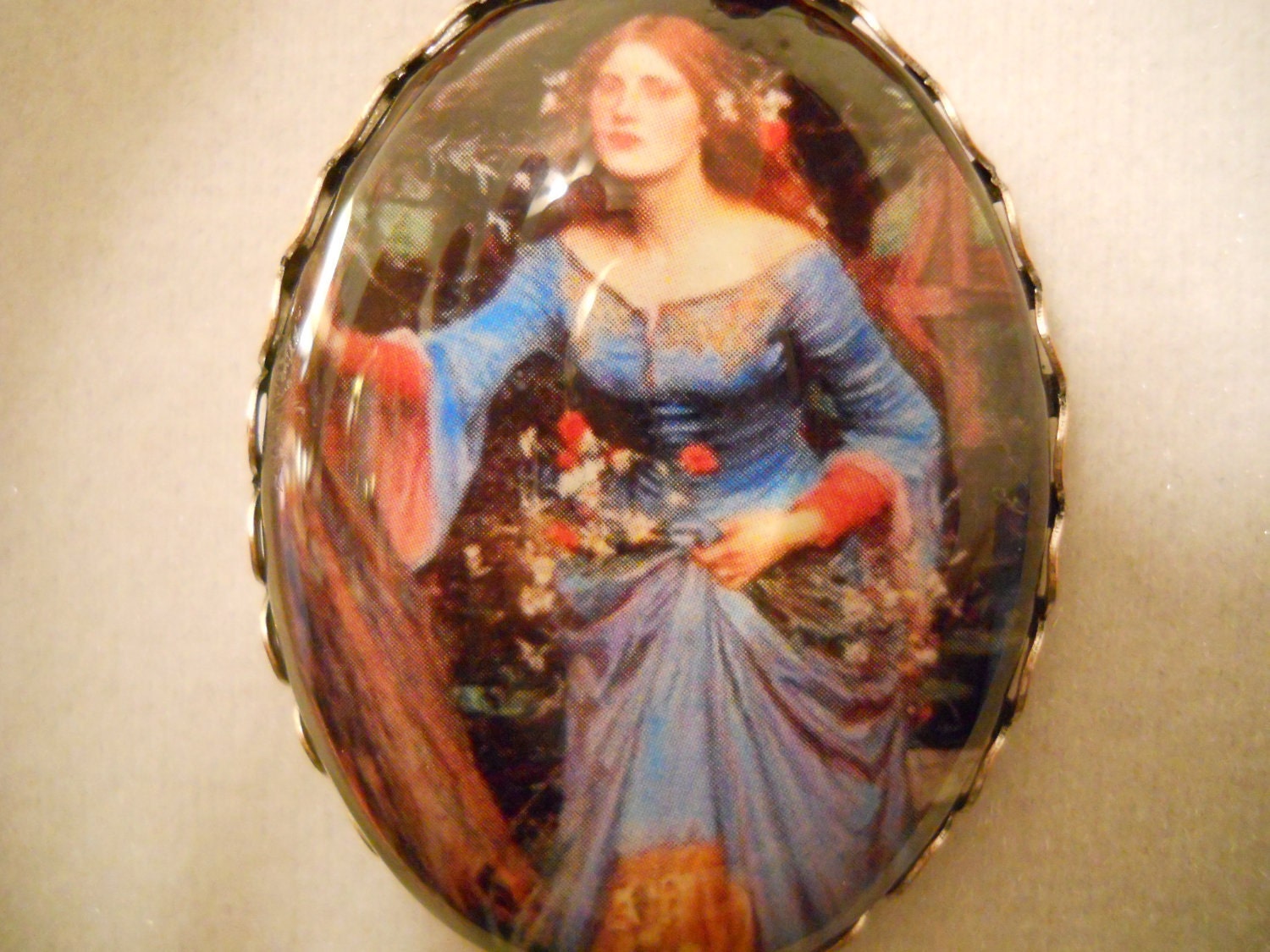 Waterhouse, Art, Necklace, Blue, Ophelia, Pre Raphaelite, Jade, Pearls, Goldstone, Quartz, Swarovski Crystals, Silver, Heart, Charm, Choker