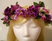 Head Wreath, Flower Crown, Purple, Rose, Weddings, Flower Girl, Rave, Woodland, Goddess, Midsummer, Fairy, Flower Tiara or Renaissance Fairs