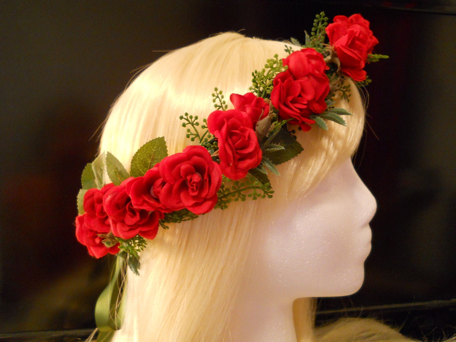 Flower Crown, Head Wreath, Wedding, Flower Girl, Bridal, Prom, Red, Rose, Hair Accessories, Fairy, Flower Tiara, Goth, Ren Fair, Rave