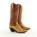 Vintage Cowboy Boots: Tan Snakeskin Vamps and Stitched Leather Uppers. Made in USA by Dan Post. Size - Mens VTG US 5.5 (Womens 7)