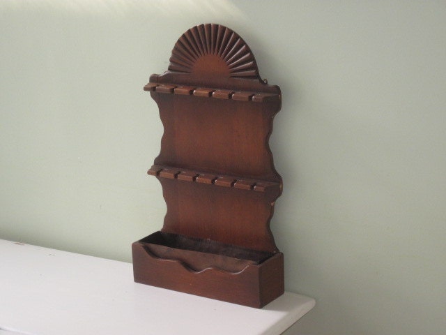 Vintage Wood Spoon Holder with Copper Lined Planter Wall Hanging