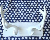 white antlers - faux taxidermed - antler wall hook - cast iron wall hooks - towel rack - jewelry holder
