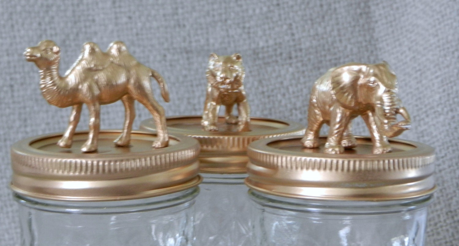 animal jars / gold / elephant / camel / tiger / storage / canisters / mason jars