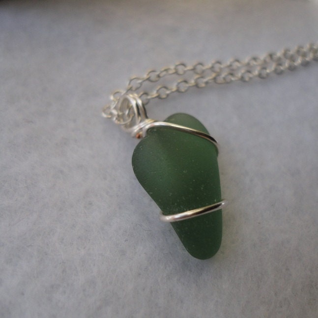 Wire wrapped green sea glass necklace