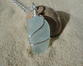 Pale blue wire wrapped sea glass necklace