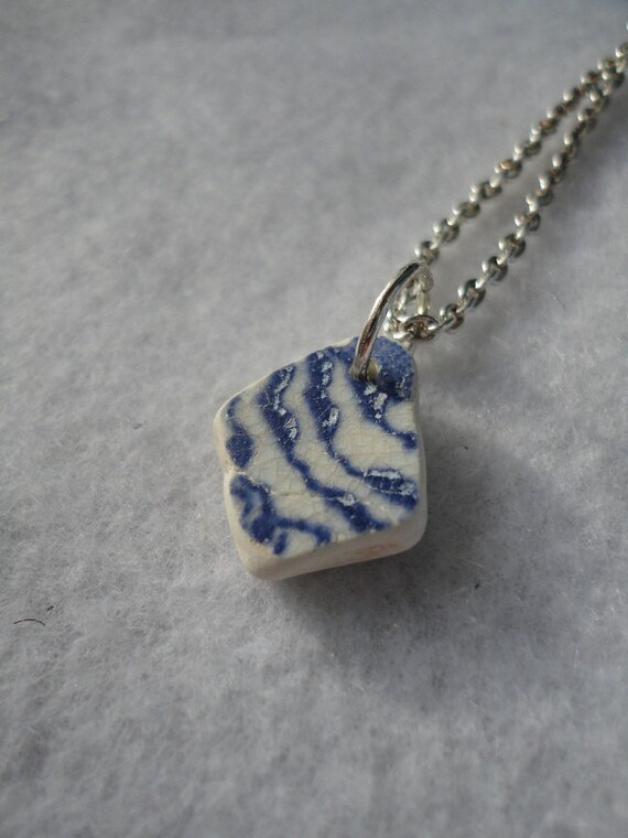 Blue and white sea pottery necklace