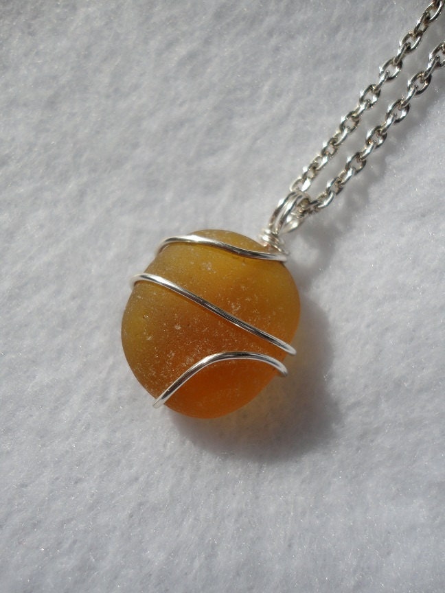 Brown wire wrapped sea glass necklace