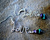 Wire written LOVE earrings - Handmade gift - Any color wire - Any stones - Custom earrings 