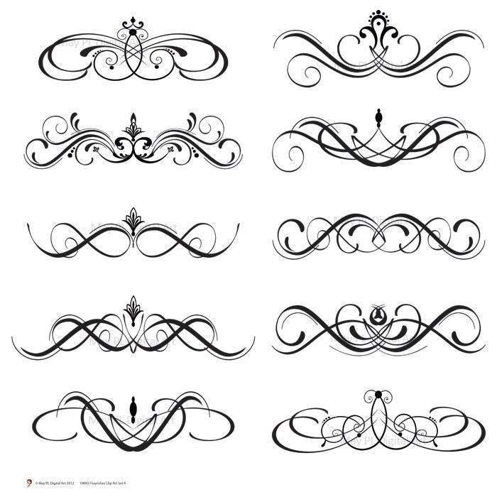 Digital Clipart Clip Art Flourish Swirls Vintage Fleur De Lis Digital Scrapbooking Decorative Embellishment Classic Border Calligraphy 10093