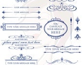 Line Art Wedding Clip Art Clipart Calligraphy Vintage NAVY BLUE Design Elements Invitation Scrapbook Text Dividers Oval Digital Frame 10236