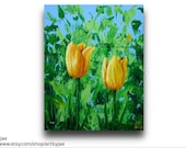 Tulips Impasto Painting Acrylic Yellow Flowers 8x10 Canvas Home Decor Wall Art Realistic Original Colorful Art, Palette Knife Impasto