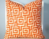 Greek Key Persimmon Orange Decorative Pillow Cover 18 x 18