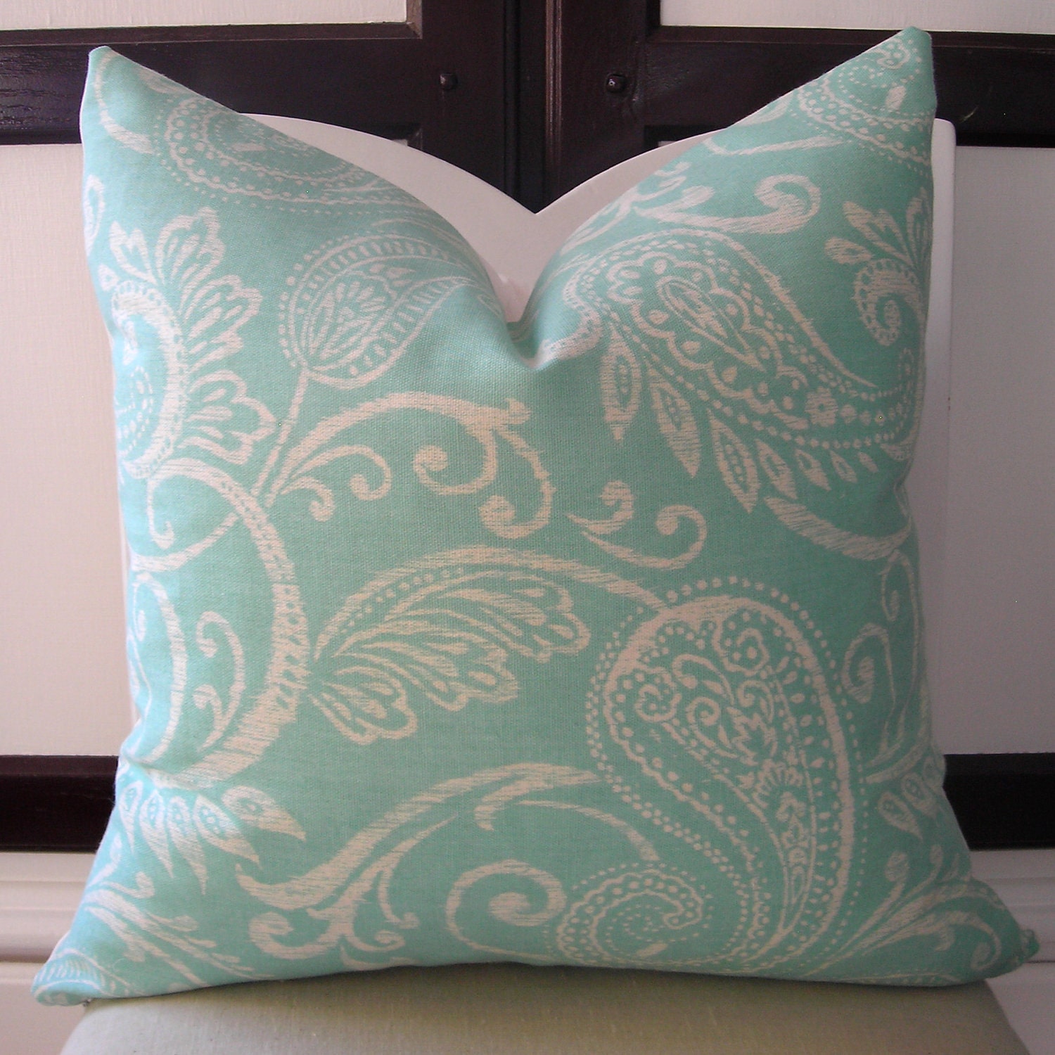 Turquoise Blue Paisley Decorative Pillow Cover 16 x 16