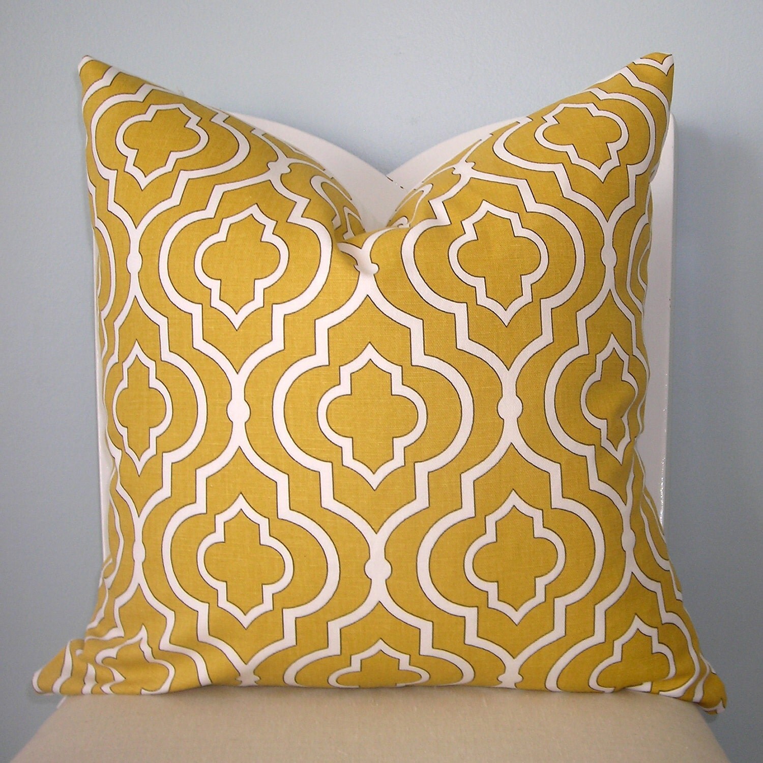 Yellow and White Moroccan Tile Geometric Pillow Cover 18 x 18