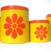 Vintage Mod Canister Set, 1970s Yellow & Orange Daisies, Flower Power Hippie Decor
