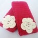 Pink Fingerless gloves with cream flower, hand crochet wool and acrilic gloves, New fashion accessories, handmade gloves