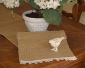 Burlap and lace Table Runner (14' x 72").  Custom Burlap runner, Wedding Decoration, shabby chic, cottage, french country