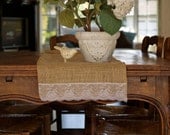Burlap and lace Table Runner (14' x 72").  Custom Burlap runner, Wedding Decoration, shabby chic, cottage, french country
