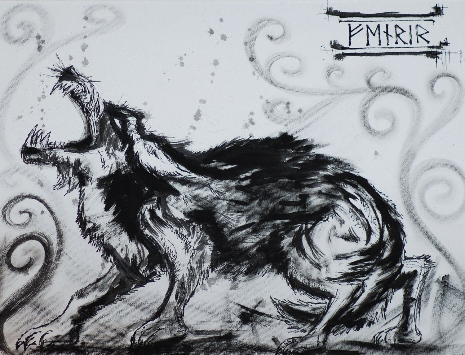 FENRIR Viking Wolf, Watercolour on Canvas.