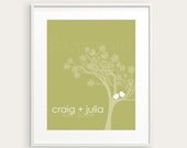 Personalized Couple Wedding Gift, Lovebirds Family Wall Art Print, You Choose Color, 8x10