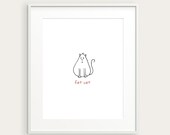 Funny Fat Cat Art Print - Quirky Doodle Art - 8x10 Poster - Red, Black & White OR Custom Colors
