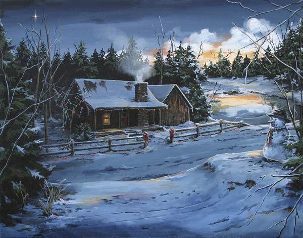 Note cards, Farmhouse Art, Rustic log cabin, Winter Scenes
