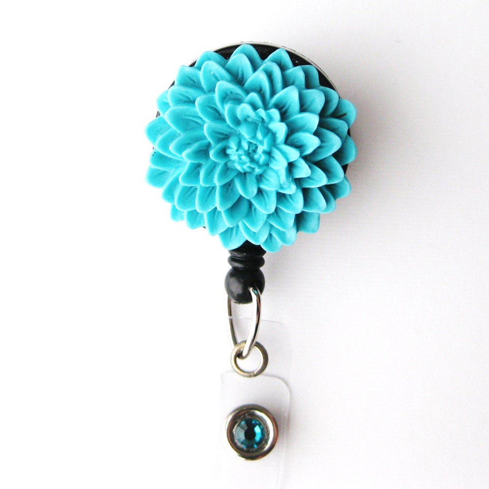 Turquoise Flower - ID Badge Holder - Flower Badge Reels - Designer ID Reel - Nurse Gifts - Pretty Name Badge Clips - BadgeBlooms