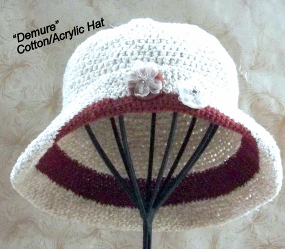 Vintage Inspired Womans Hat, Crochet Cloche, Handmade Sun Hat, Cotton Hat, ooak