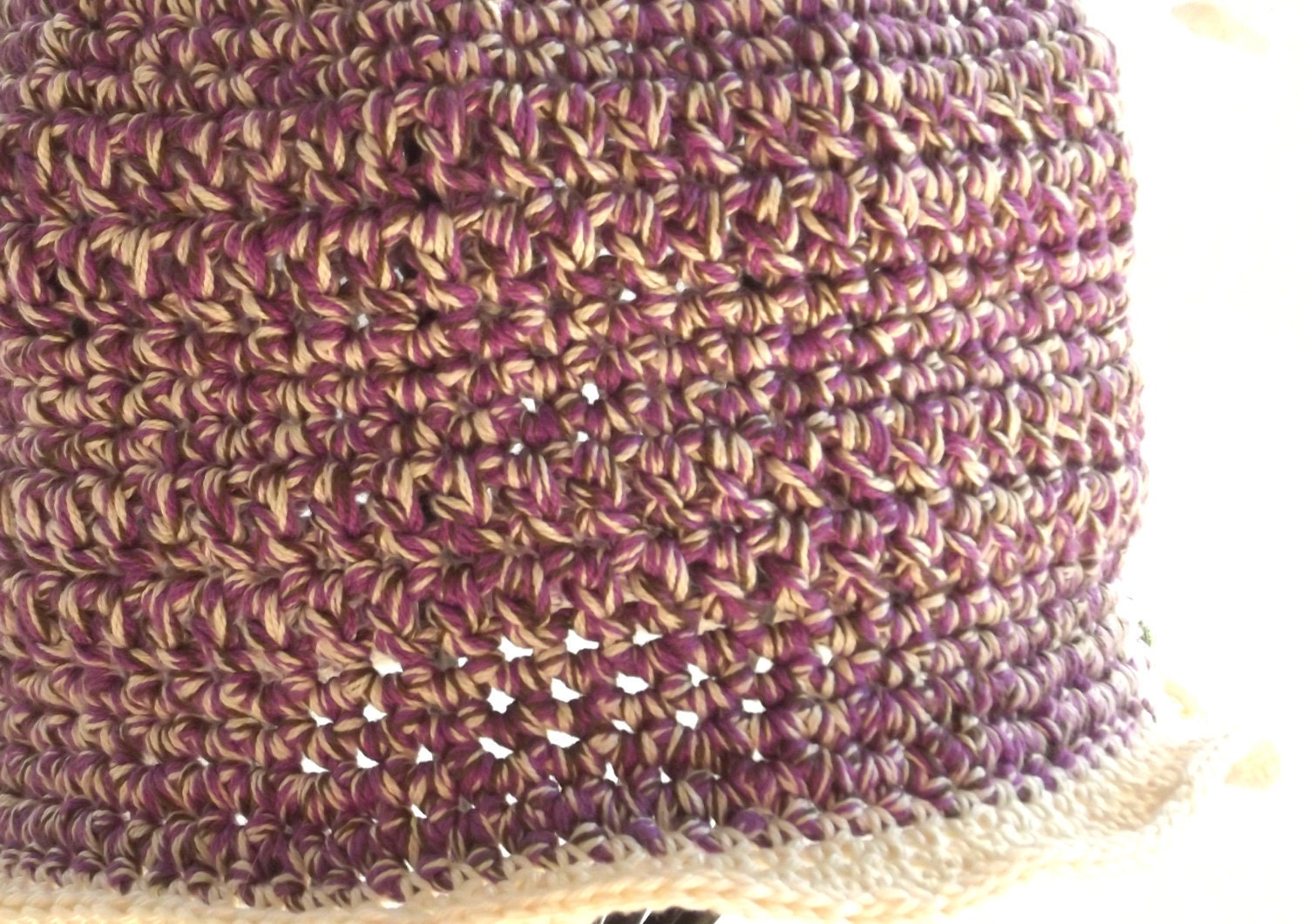 Hat  -  Crochet  Cloche  -  Purple  Cream  -  Flower Appliqué  -  Pima Cotton