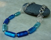 Funky Modern Nekclace with Blue Glass Beads and Silver Chainmaille