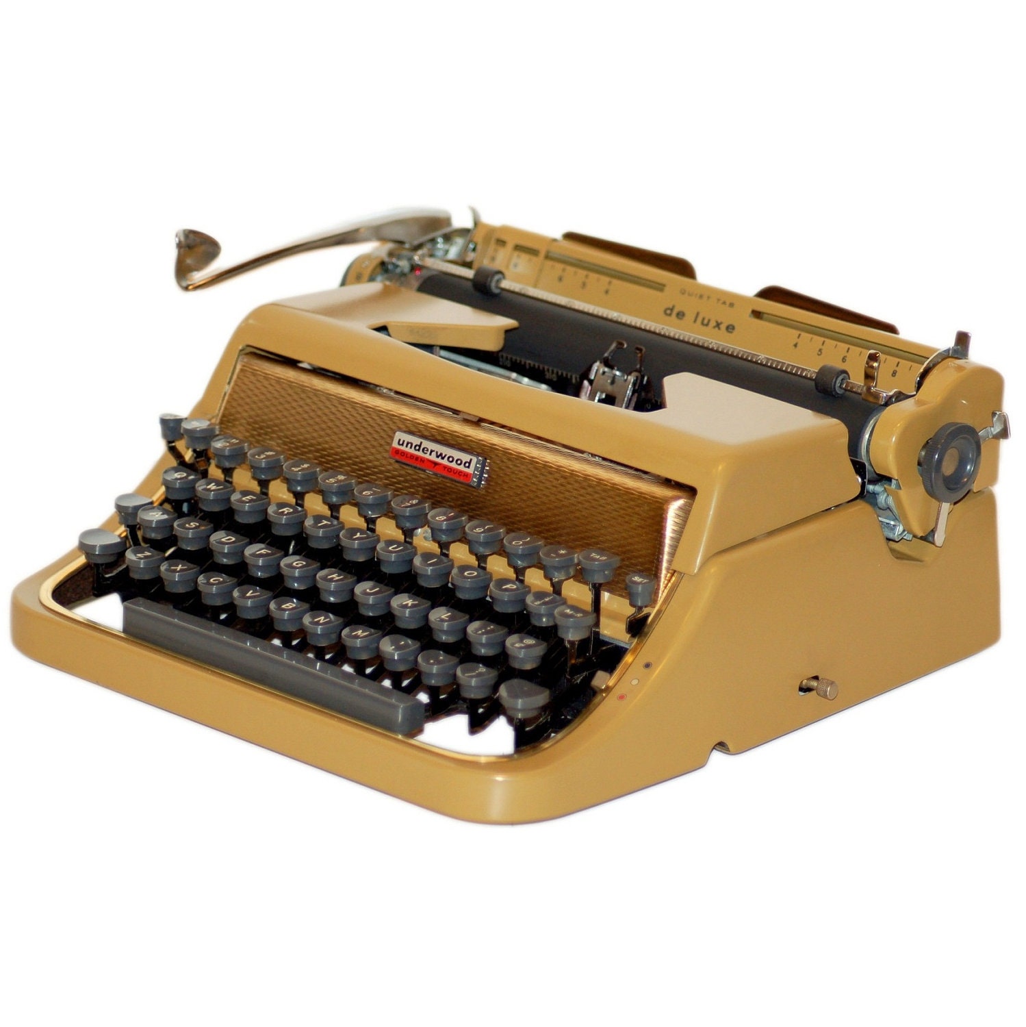 Revitalized Gold Underwood Quiet Tab De Luxe Typewriter Professionally Refurbished Portable & Two New Ribbons