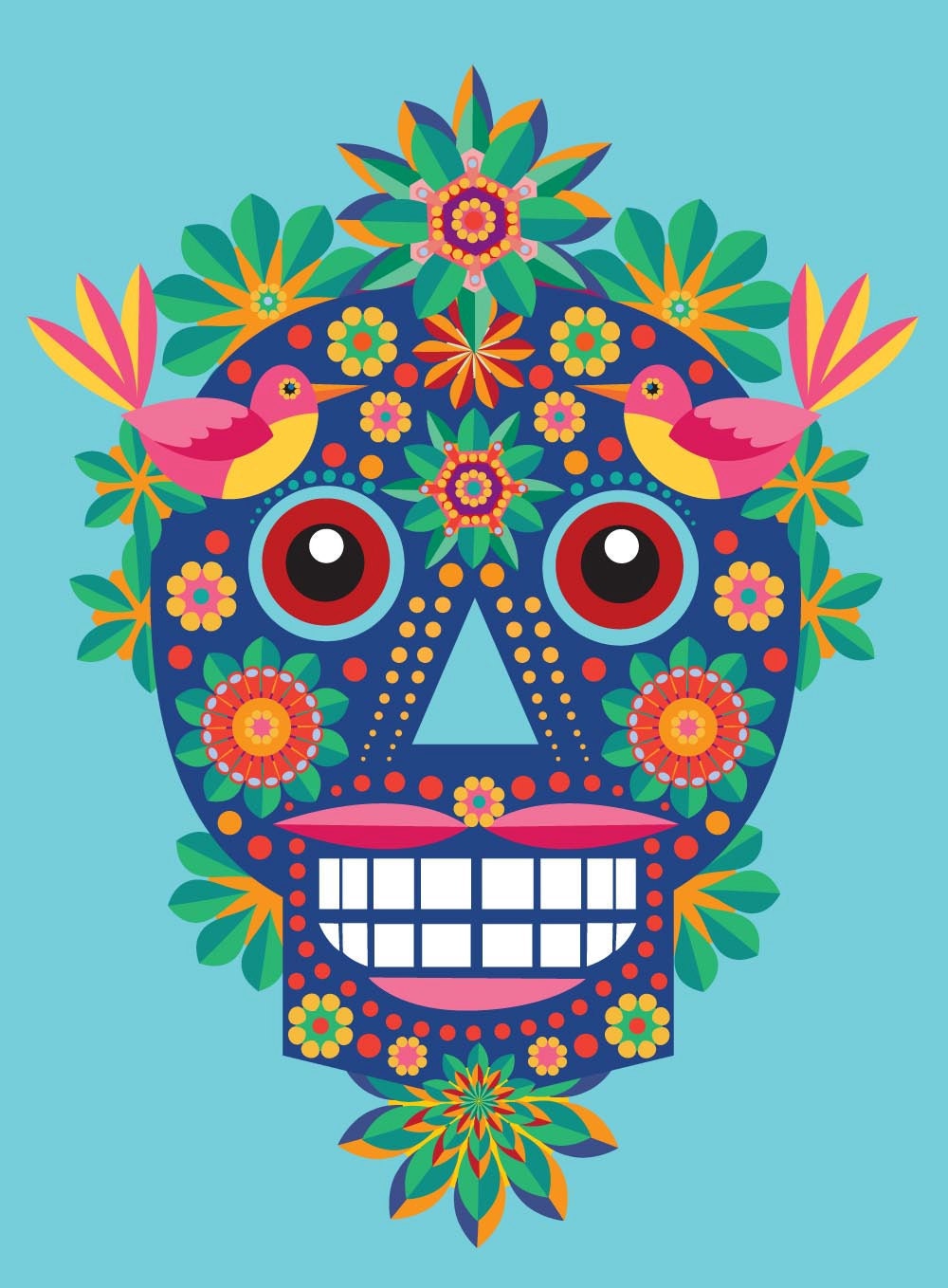 Day of the Dead print  -  'Bird Brain Green'