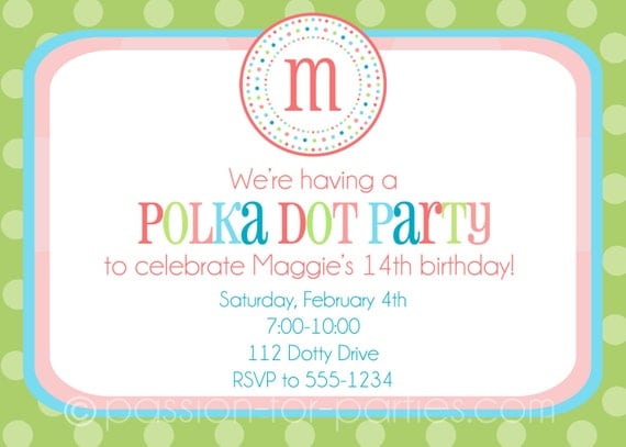 Polka Dot Party Monogrammed Invitations