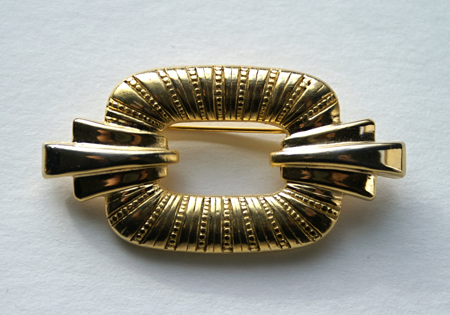 Vintage Art Deco Style Brooch, Geometric Textured Goldtone Pin