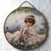 Wall Art, Flue Cover, Little Girl with Dalmation Puppy Print with Metal Chain Link Rim & Hanger, Illustration by Sandra Kuck