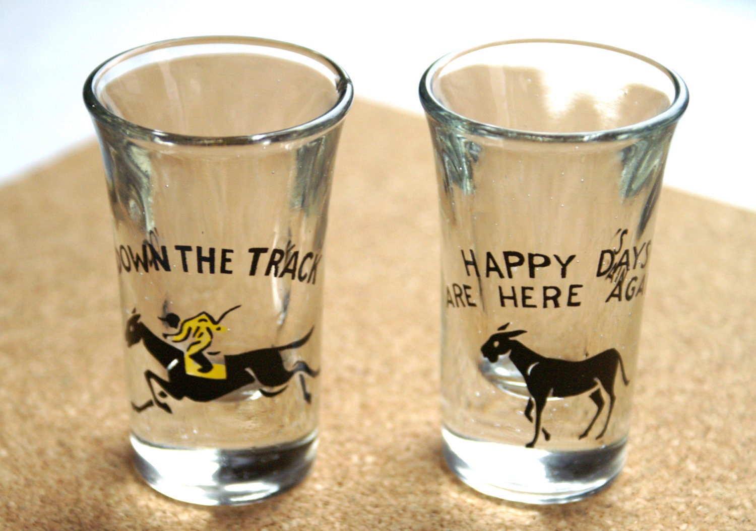 Vintage Shot Glasses with Horse Racing Motif