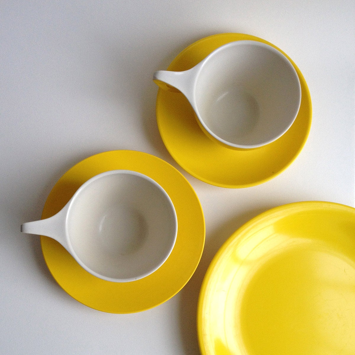 Bright Sunshine yellow Melaware, tea and cake for 2, 2 cups and saucers and 2 medium sizes plates