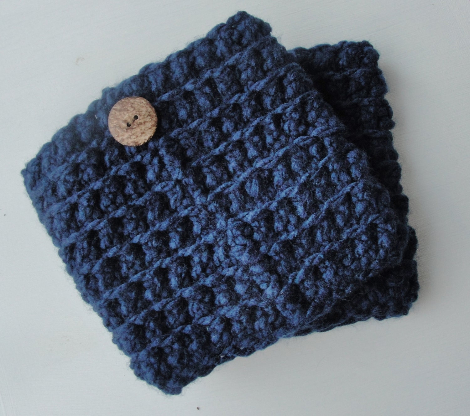 Crochet Boot Cuffs in Navy Blue w/ Button