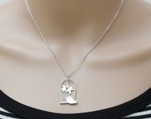 Matte Rhodium Bird, Leaf, on a Swing and Sterling Silver Chain, Necklace