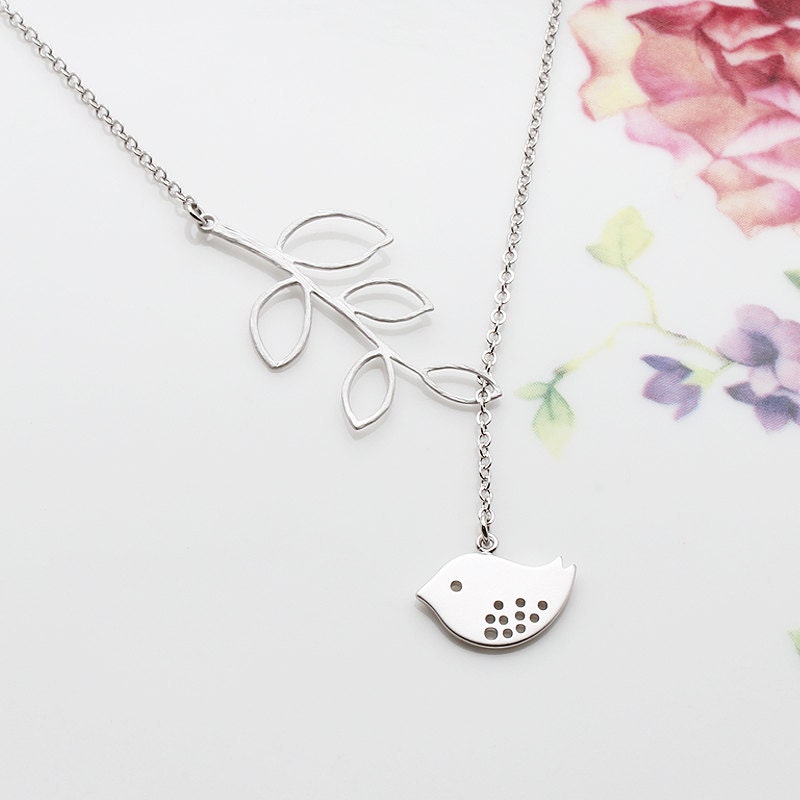Sterling Silver Chain & Rhodium Plated Charms, Leaf Connector, Necklace