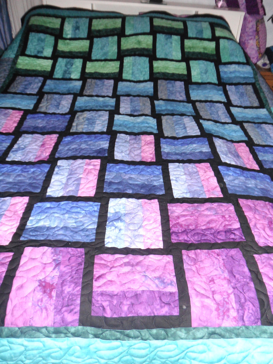 Handmade, hand dyed twin or full quilt. Varigated colors. Very Unique - ONE OF A KIND