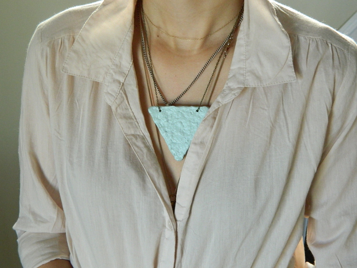 The Beacon Rock triangle necklace - ice blue, brass chain