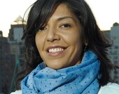 Cotton infinity scarf - light blue Swiss dot