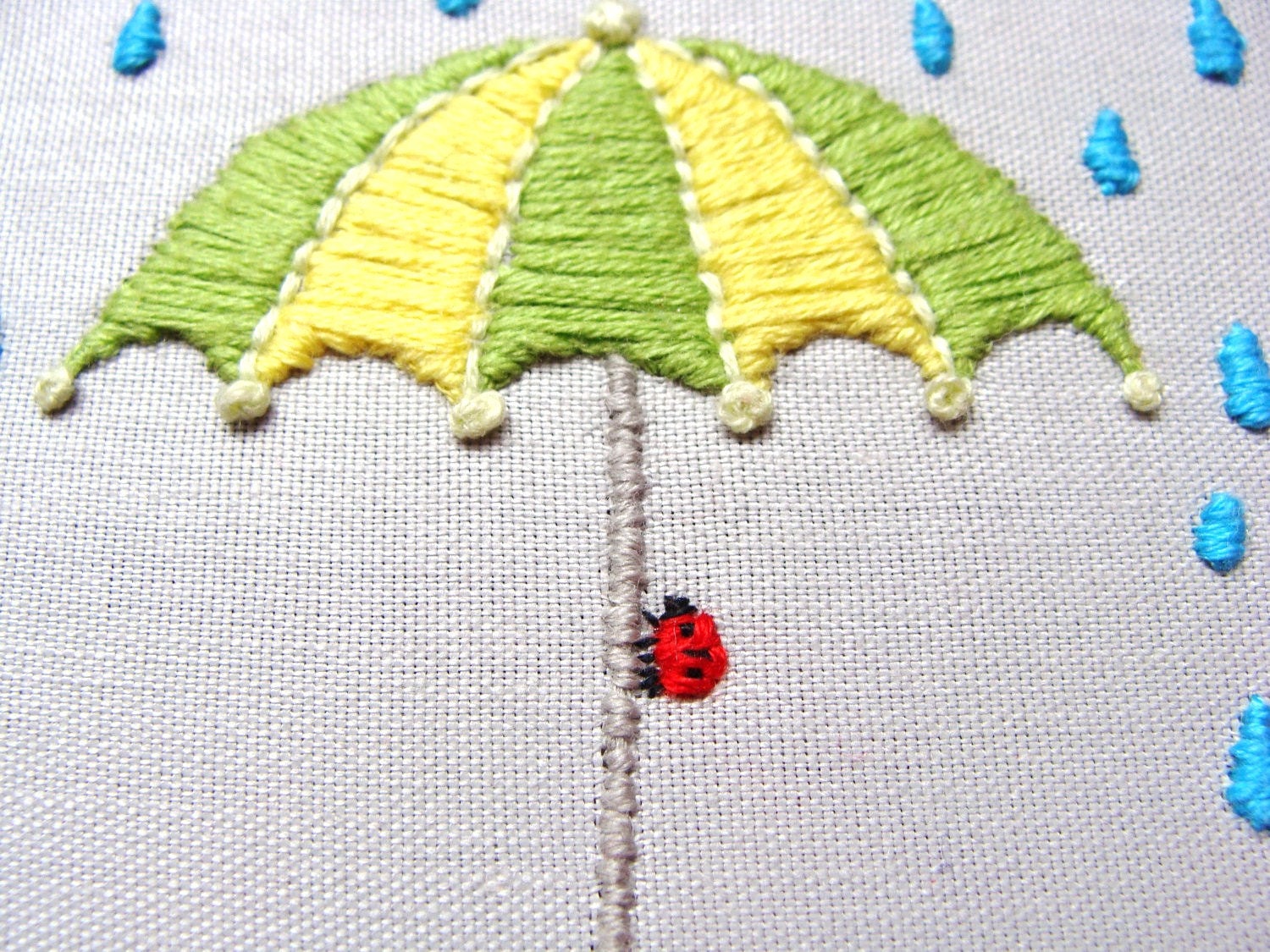Hand Embroidered Umbrella with Ladybug - wall hanging, 4 inch hoop, great for kids, nursery room, custom color available