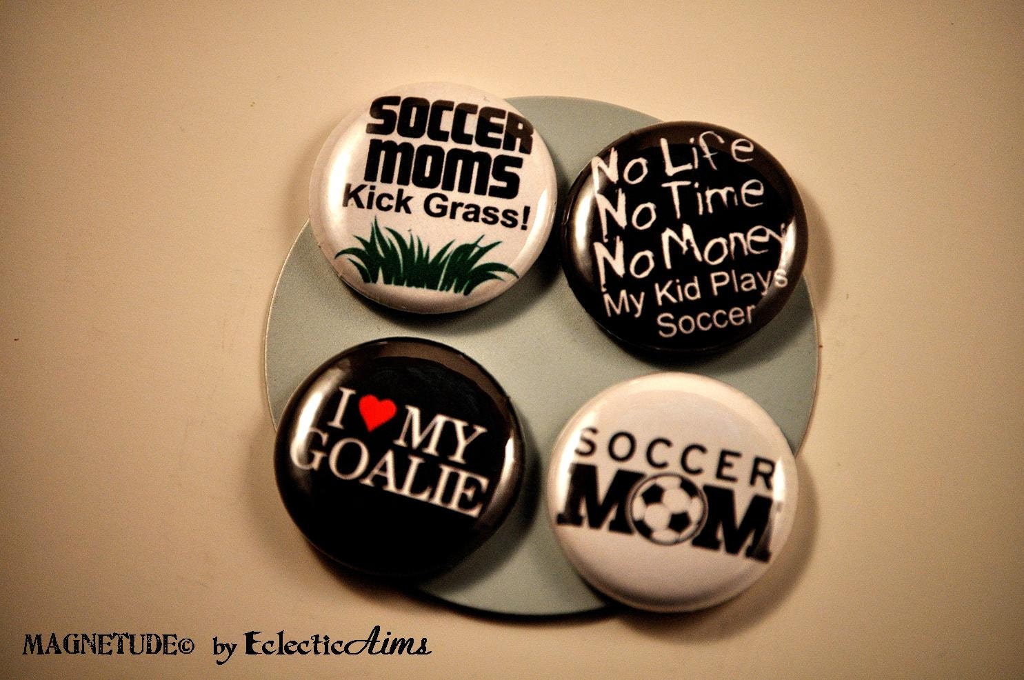 Soccer Button Magnet Set, Sports Mom One Inch Buttons